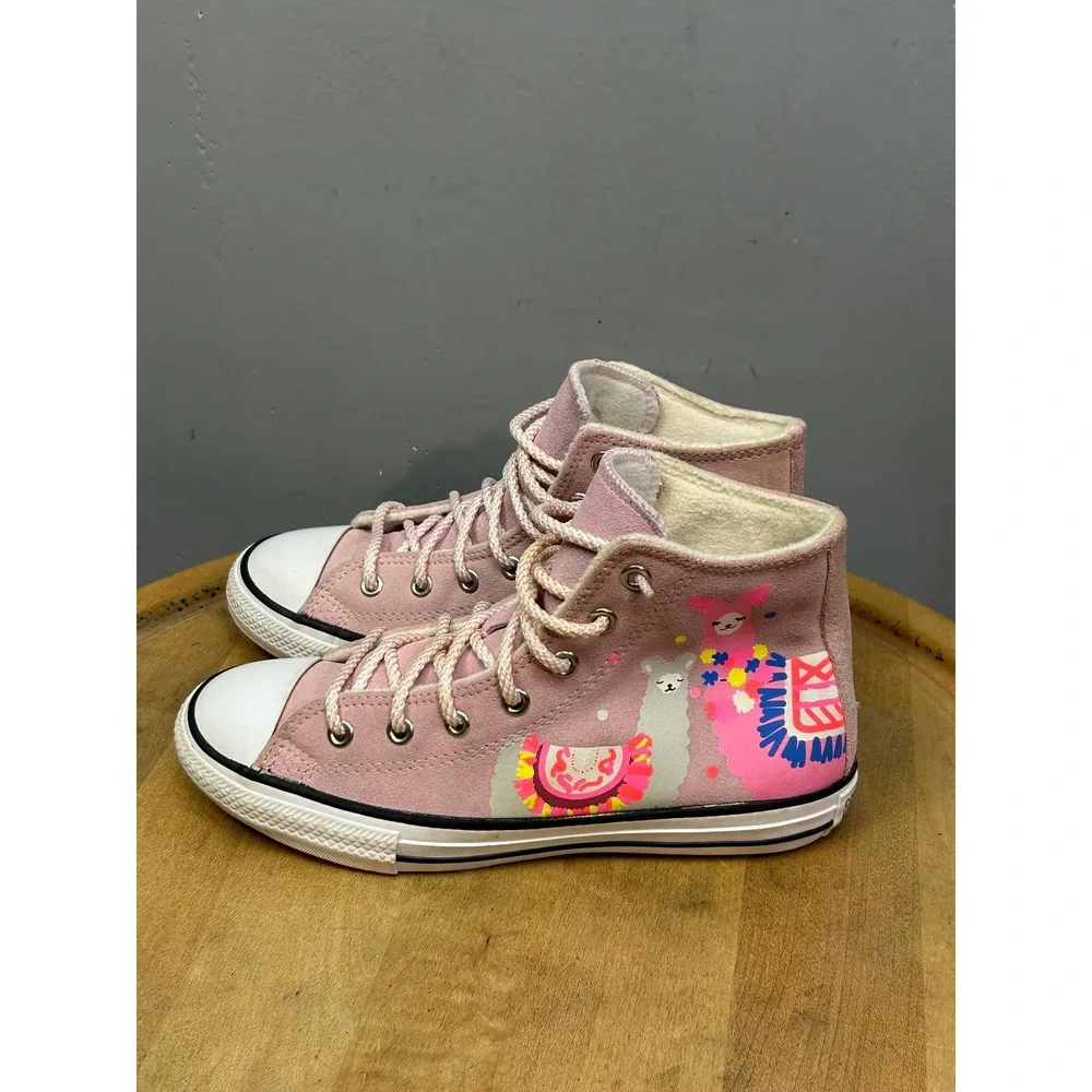 Converse Chuck Taylor All Star Junior 3 Pink Suede Llama High Top Kidcore